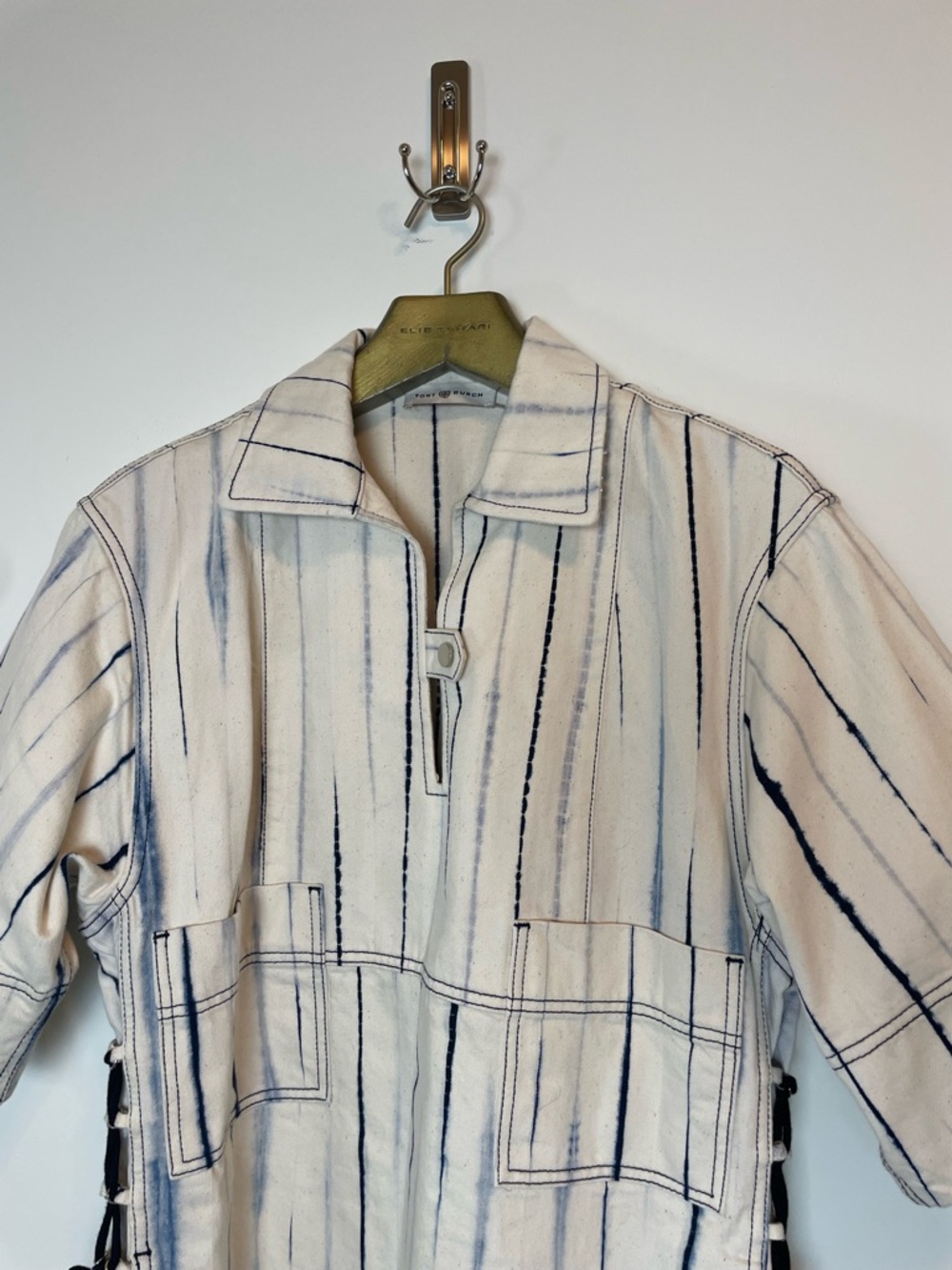 TORY BURCH Wavelength Denim Tie Dye Mini Shift Shirt Collared Dress \\ 10 - Picture 4 of 12